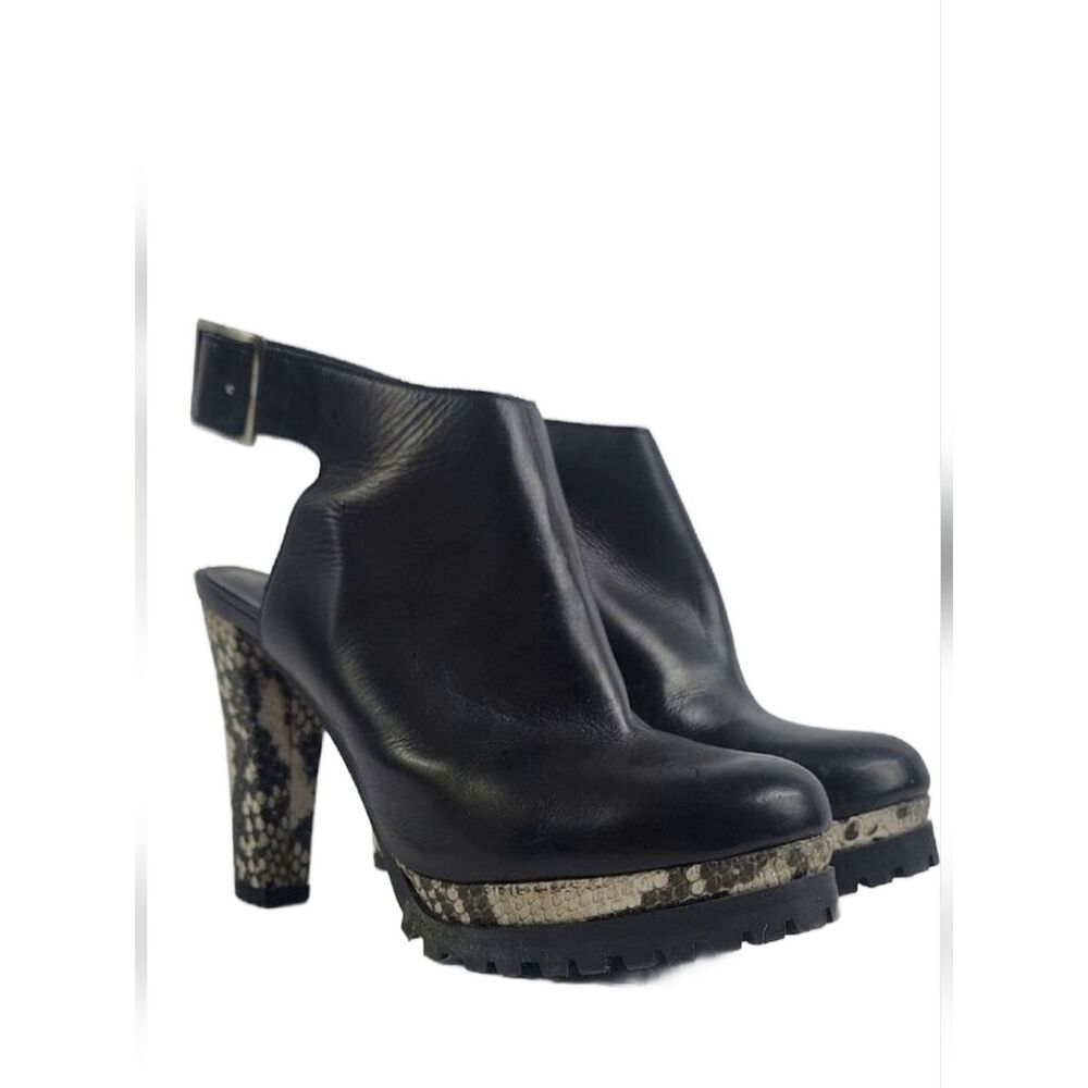 AllSaints Sarris Black White Snakeprint Platform Slingback Booties